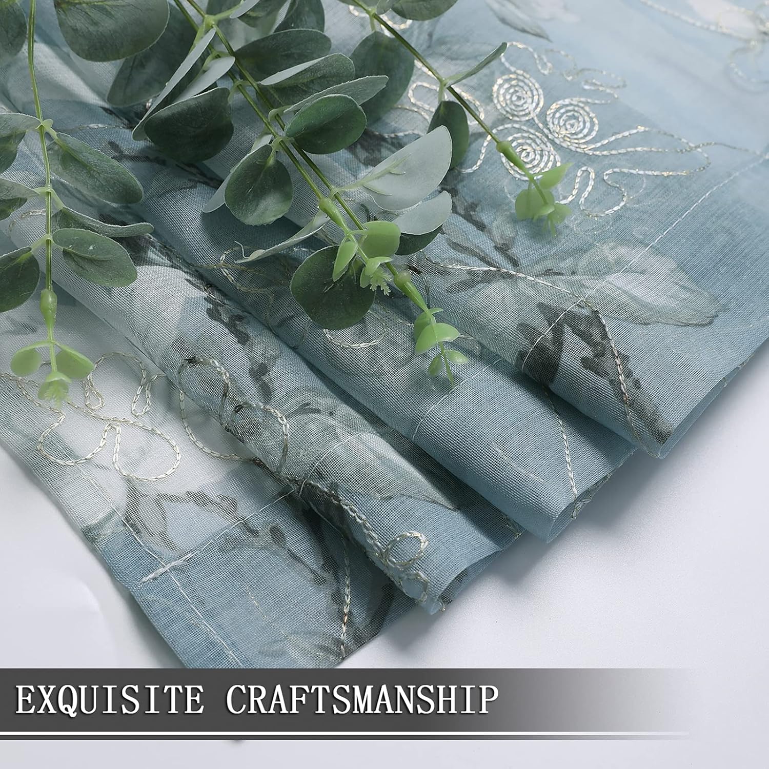 Tollpiz – Cortinas de gasa con estampado de flores y bordado de enredadera, con bolsa para barra, cortinas Voile para ventana, para sala de estar,