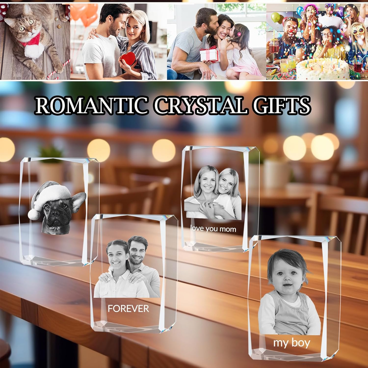 IFOLAINA Foto de cristal 3D, regalo personalizado con tu propia foto grabada con láser 3D, conmemorativo, boda, aniversario, Navidad, día del padre,