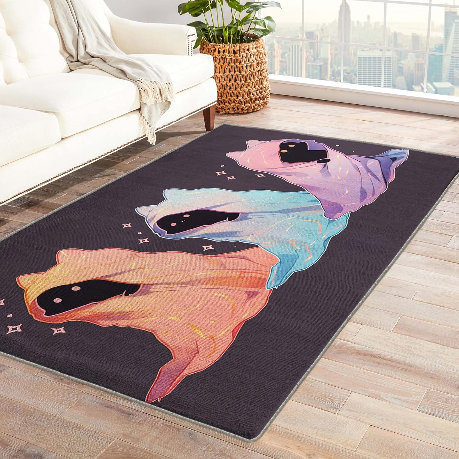 Alfombra fantasma para niños, alfombra de 2 x 3, bonita alfombra para decoración de dormitorio y habitación de niños y niñas, alfombra pequeña con