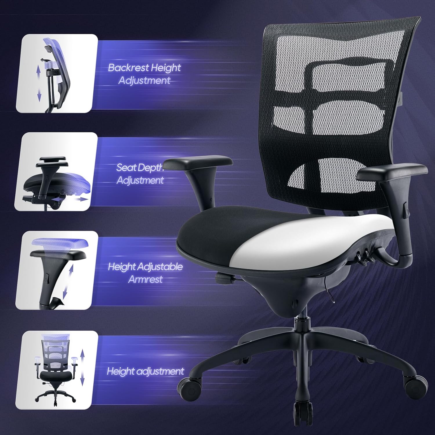 Silla de oficina grande y alta de 450 libras con asiento ancho, silla de malla ergonómica de alta resistencia, escritorio ejecutivo para computadora