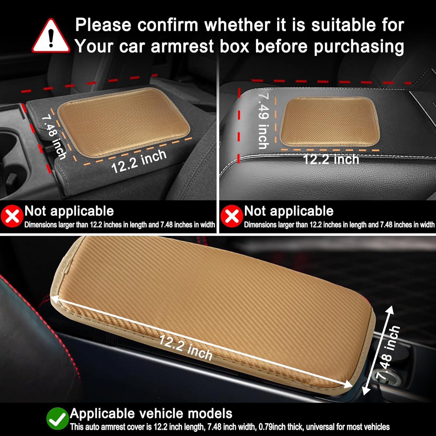 Amiss Almohadilla para consola central de automóvil, funda universal impermeable para caja de asiento de reposabrazos de automóvil, accesorios para