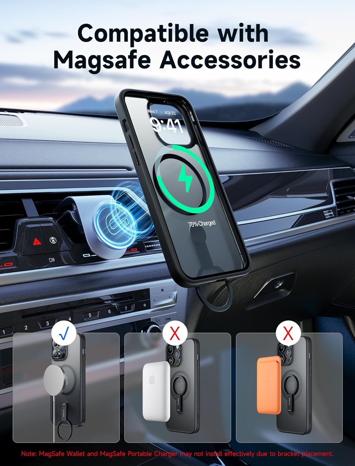 JSAUX RingLax – Funda magnética para iPhone 15 Pro con soporte y anillo mejorados, más flexible y más ángulo, compatible con Mag-Safe, delgada,