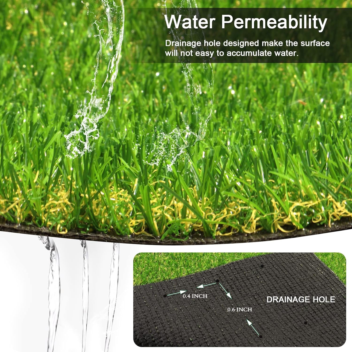 Weidear Alfombra de césped artificial realista de 3 x 3 pies, con agujeros de drenaje, 0.787 in para interior y exterior, césped sintético para