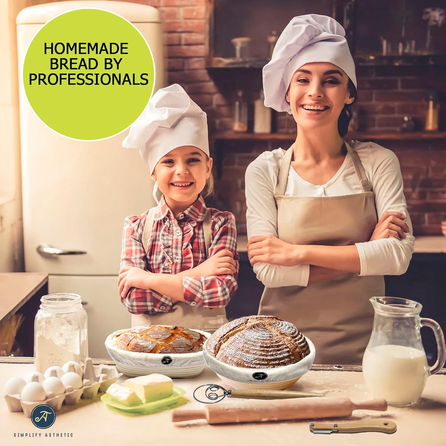 Cestas de pan a prueba de masa madre – Nuevo con kit de inicio de masa madre – Cesta a prueba de pan Banneton – Suministros completos para hornear