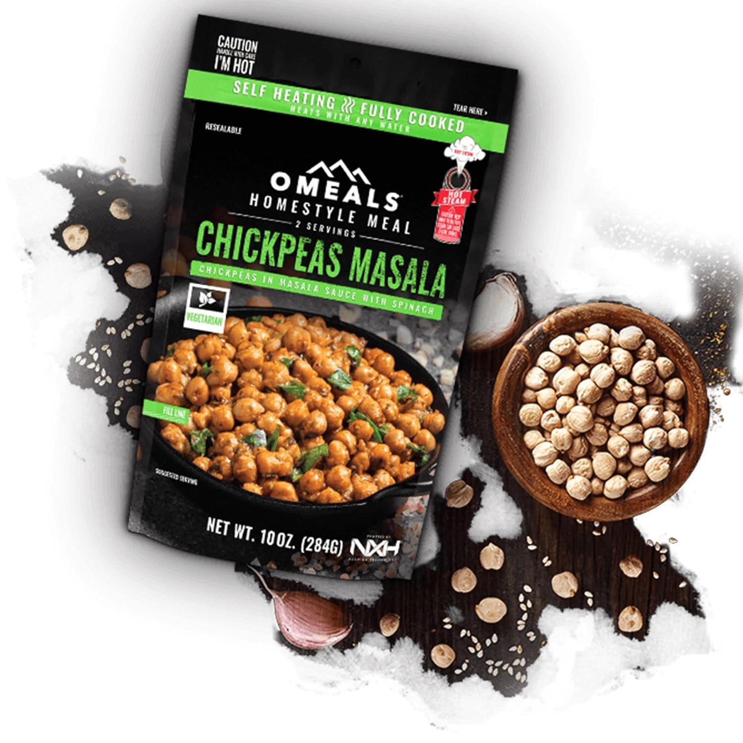 OMEALS Chickpea Masala MRE – Alimento sostenible para exteriores, de alta calidad, larga vida útil, sin gluten, vegano, totalmente cocido con