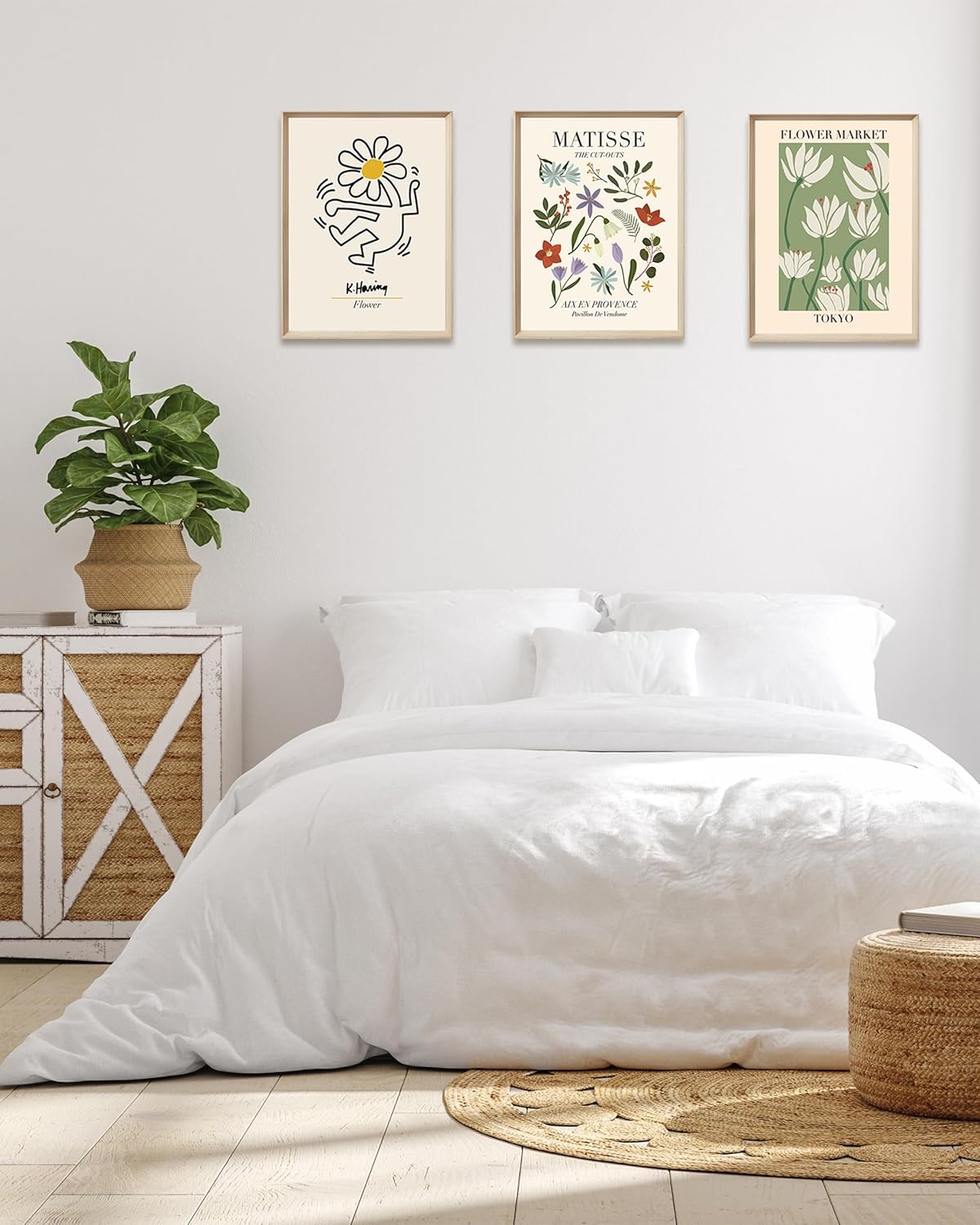 Arte abstracto de Matisse para pared de dormitorio, 11.8 x 15.7 in, diseño enmarcado de madera, flores verdes, póster para sala de estar, baño,