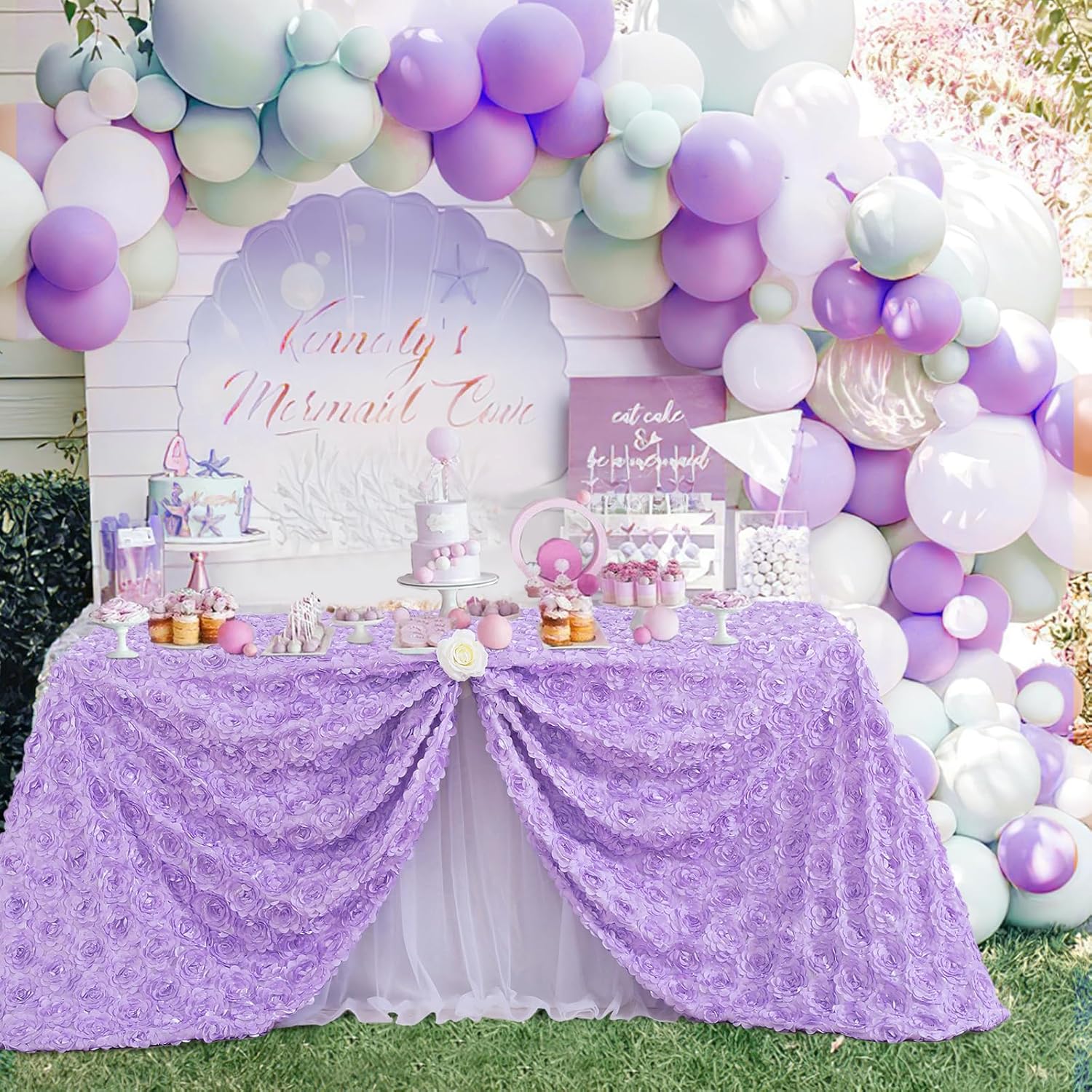 Mantel rectangular con diseño de rosetas 3D de satén para decoración de boda