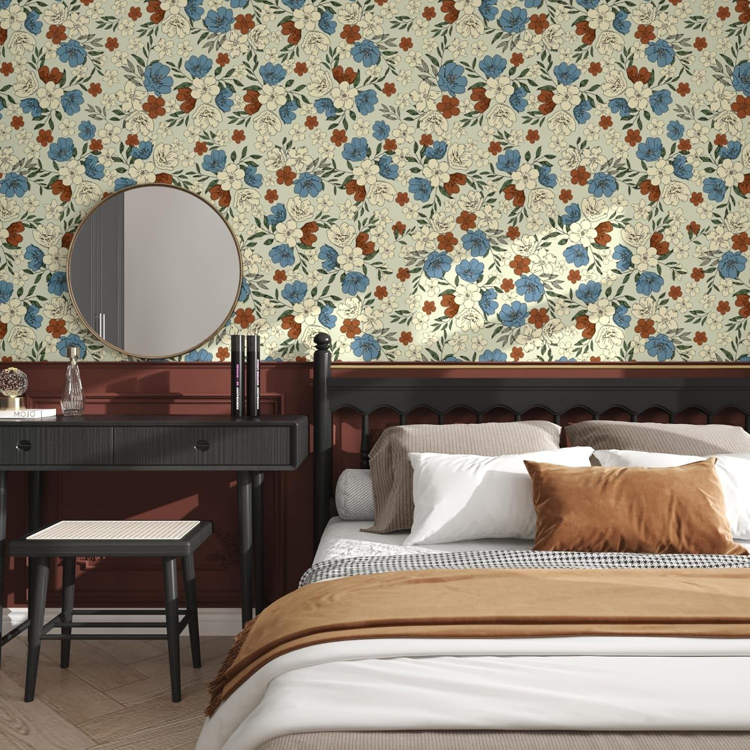 KIKitchen Papel tapiz floral vintage para despegar y pegar de 17.5 x 118 pulgadas, papel de contacto de flores, papel tapiz extraíble autoadhesivo,