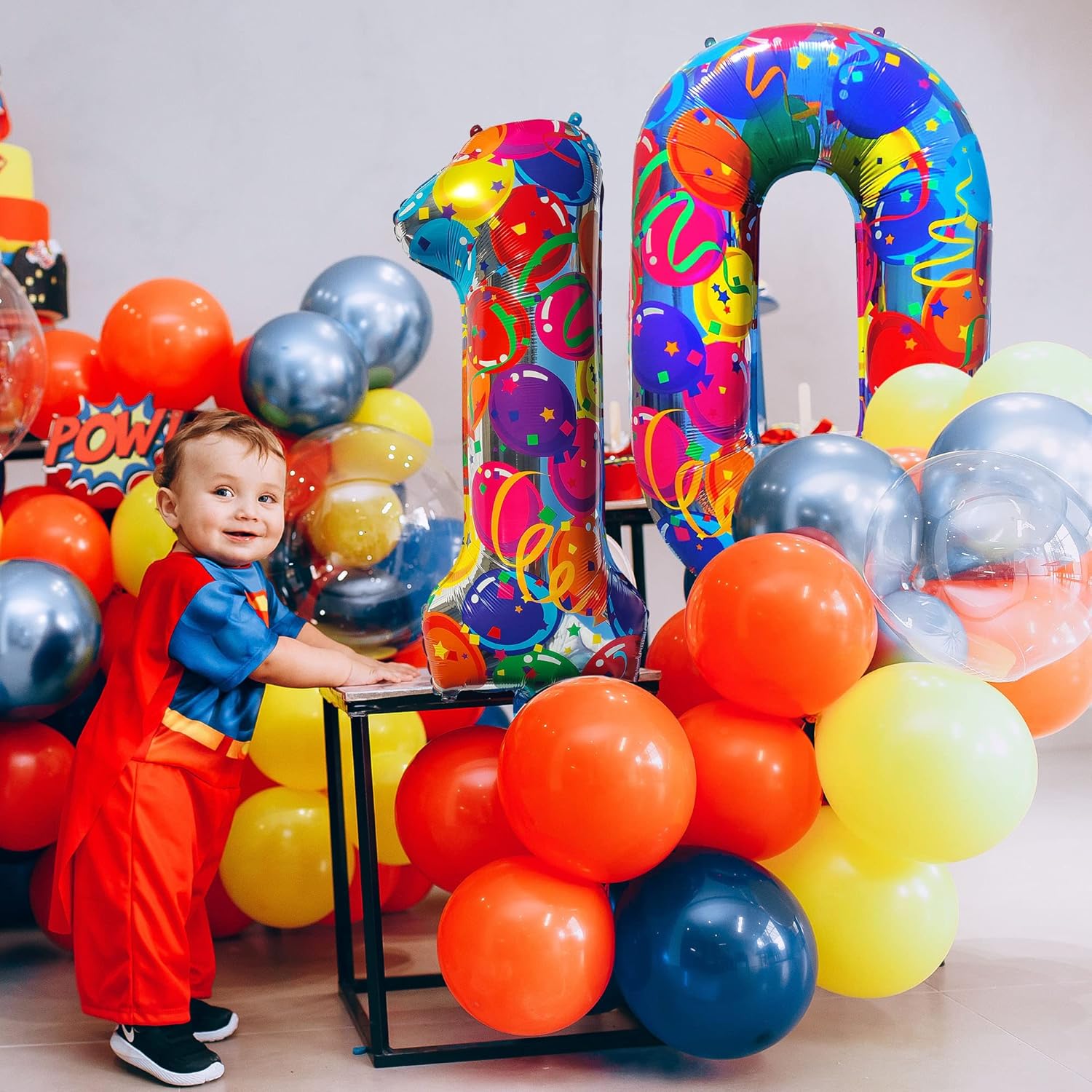 Globos del número 7 arcoíris para decoraciones de cumpleaños de 7 años, 40 pulgadas, globos de neón de números grandes, globos iridiscentes 7, globo