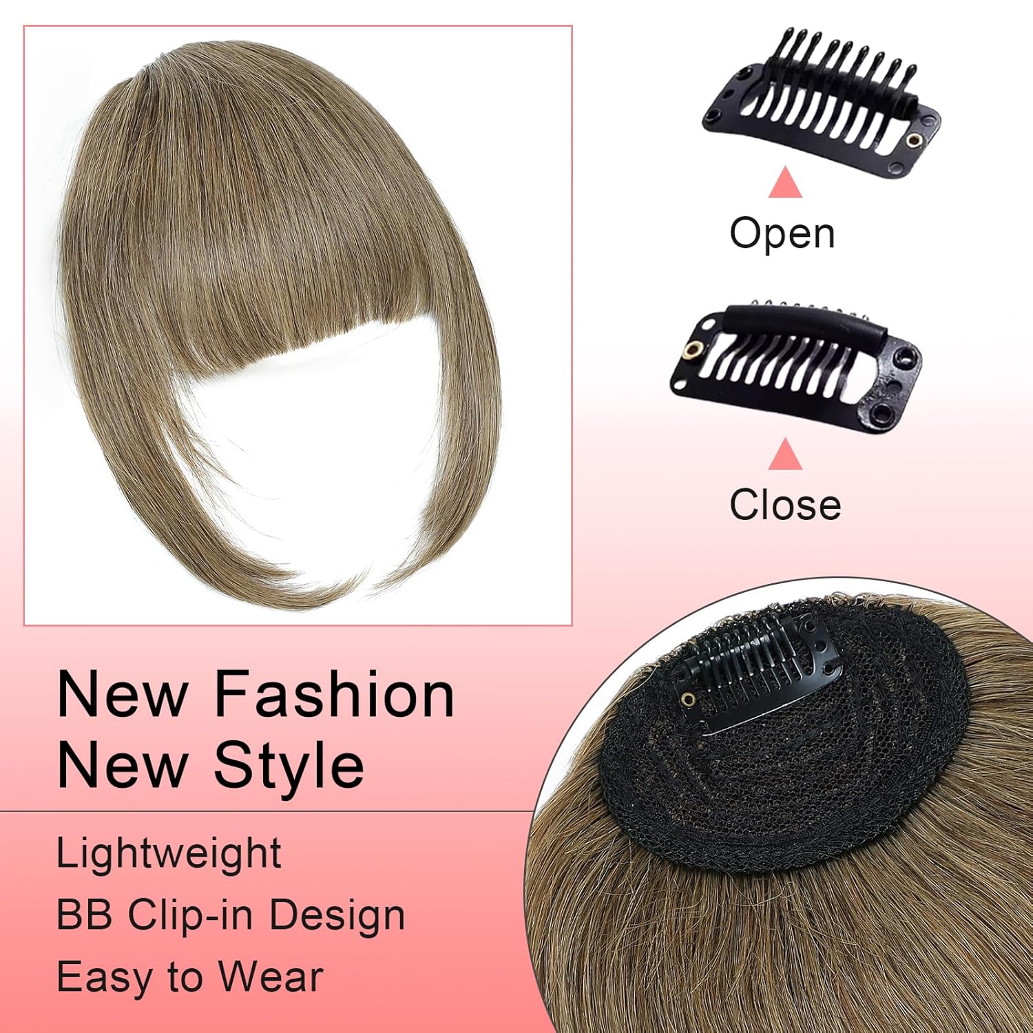 Flequillo con clip, extensiones de cabello humano 100 % real, flequillo francés falso, fleco francés con sienes, cortina plana frontal ordenada,