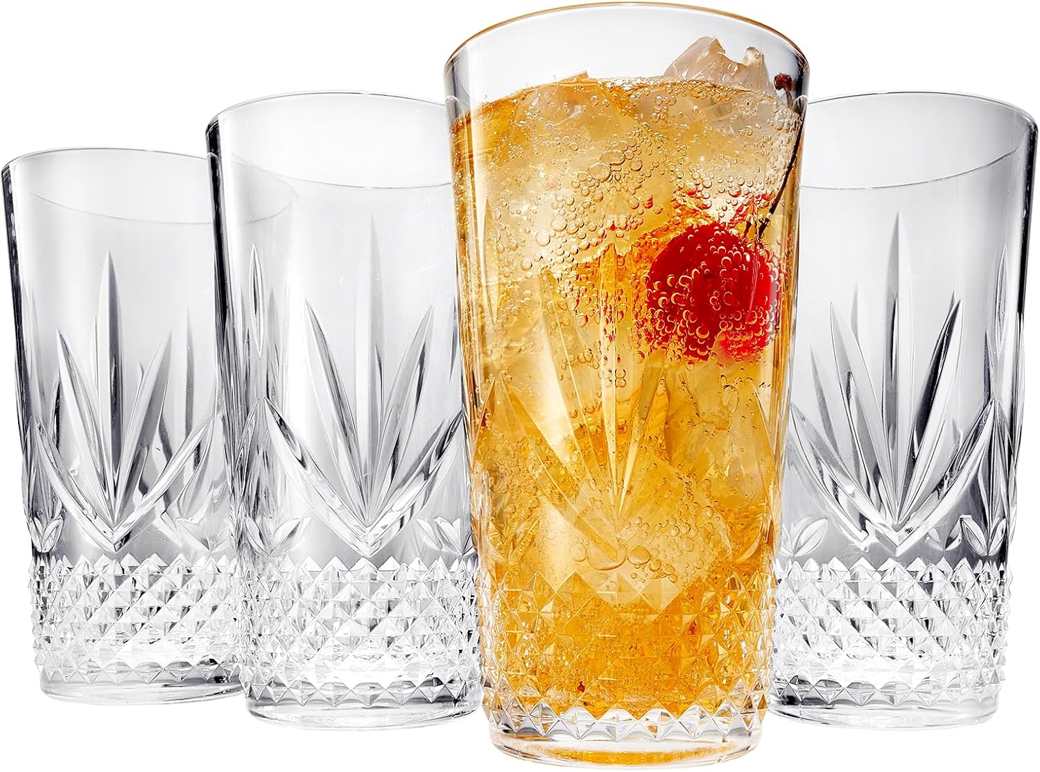 Vasos grandes de plástico Highball para beber, inastillables y reutilizables, acrílico transparente, juego de 4 unidades, vasos de cristal similar,