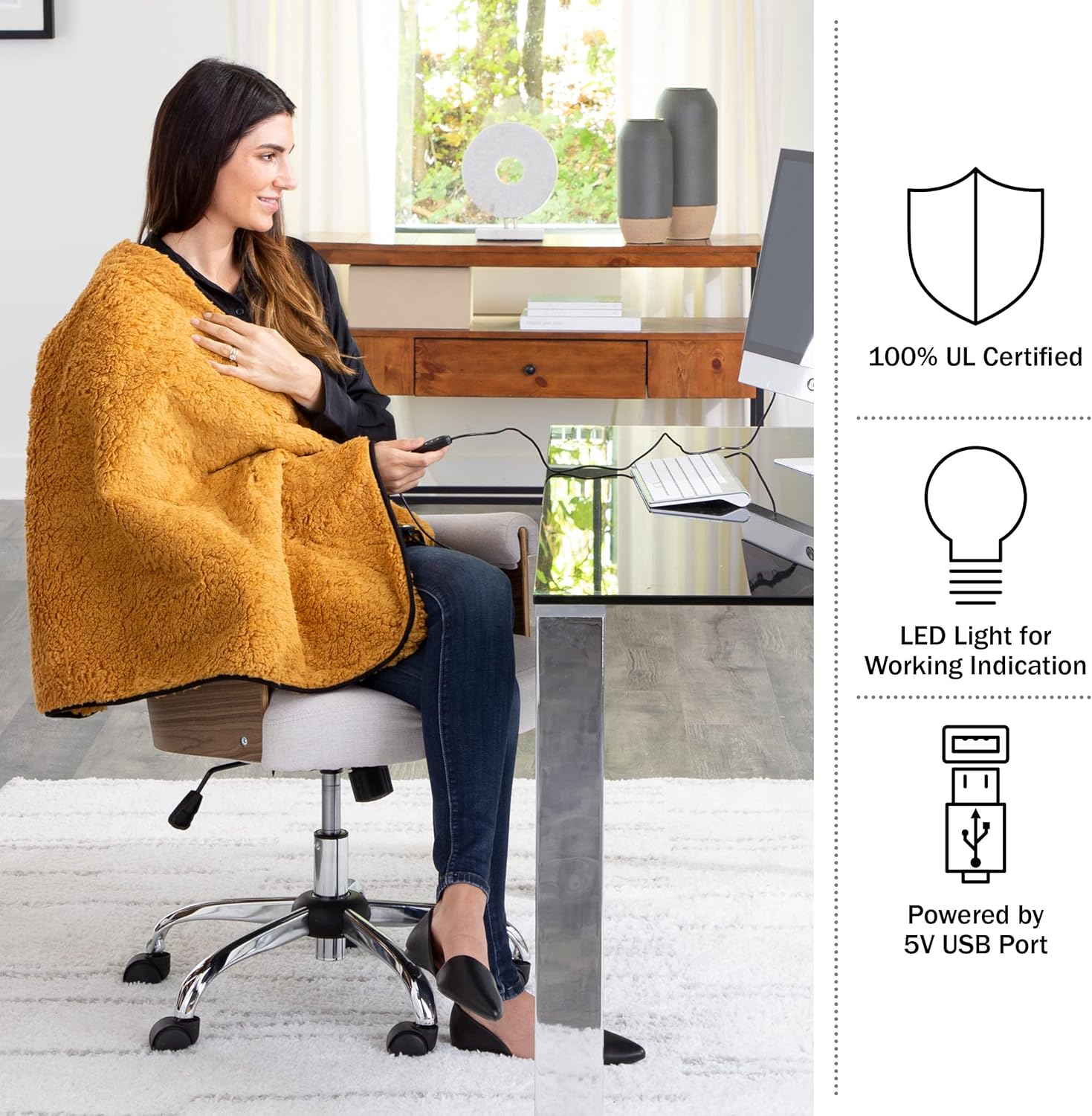 Stalwart Paquete de 2 mantas térmicas de sherpa alimentadas por USB para viajes, hogar, oficina o campamento, accesorios de invierno para automóvil