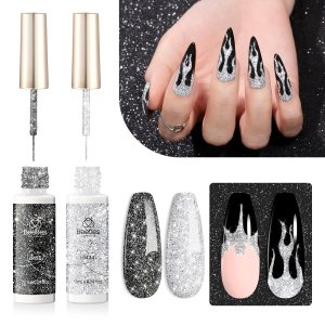 Beetles Gel Polish Juego de 2 esmaltes de uñas con revestimiento de purpurina Midnight Clubbing, esmalte de uñas de gel negro plateado con purpurina Beetles Gel Polish Juego de 2 esmaltes de uñas con revestimiento de purpurina Midnight Clubbing, esmalte de uñas de gel negro plateado con purpurina