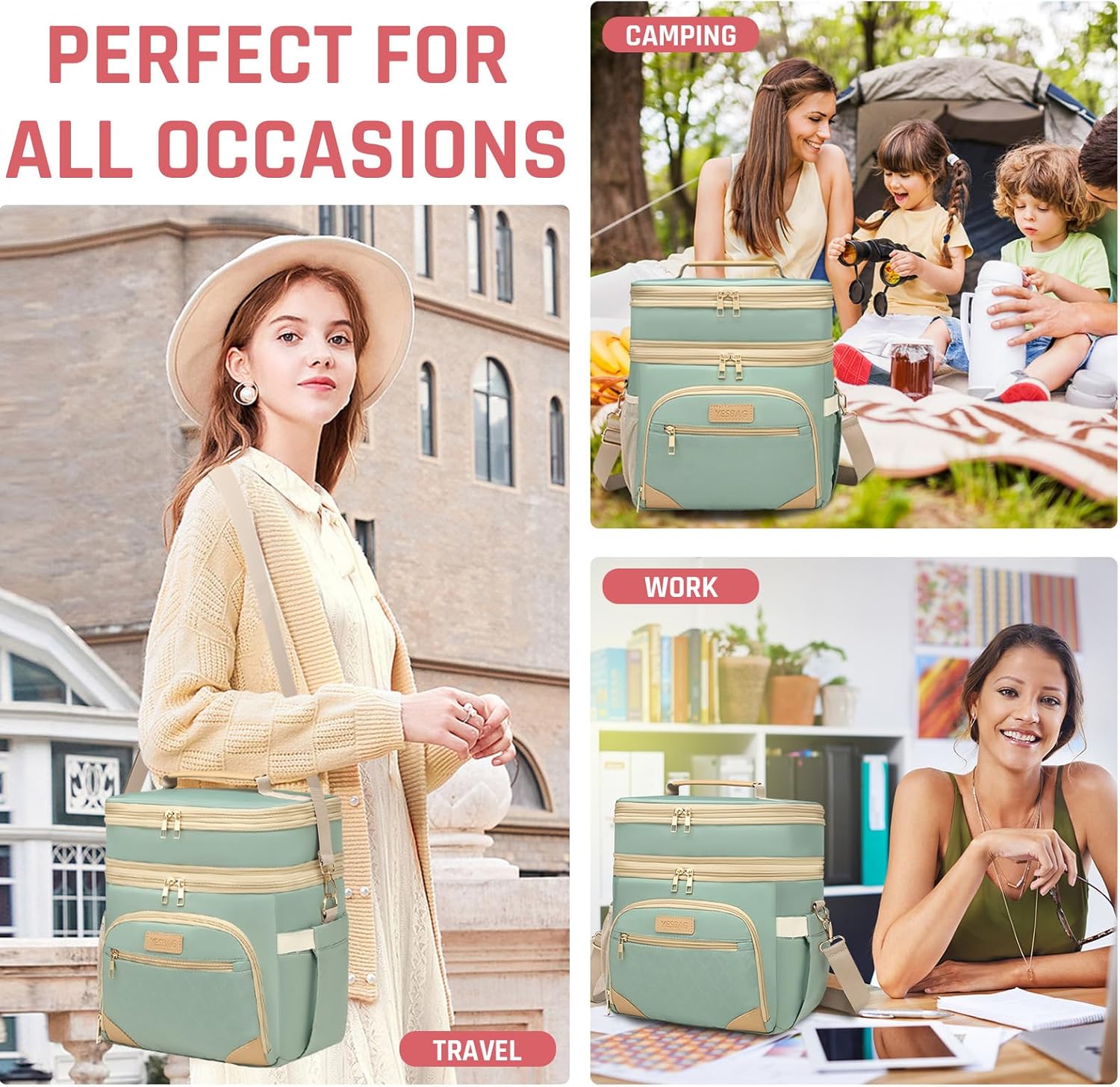 Bolsa de almuerzo para mujer, a prueba de fugas, aislada, suave, para adultos, con correa de hombro ajustable, para oficina, trabajo y picnic