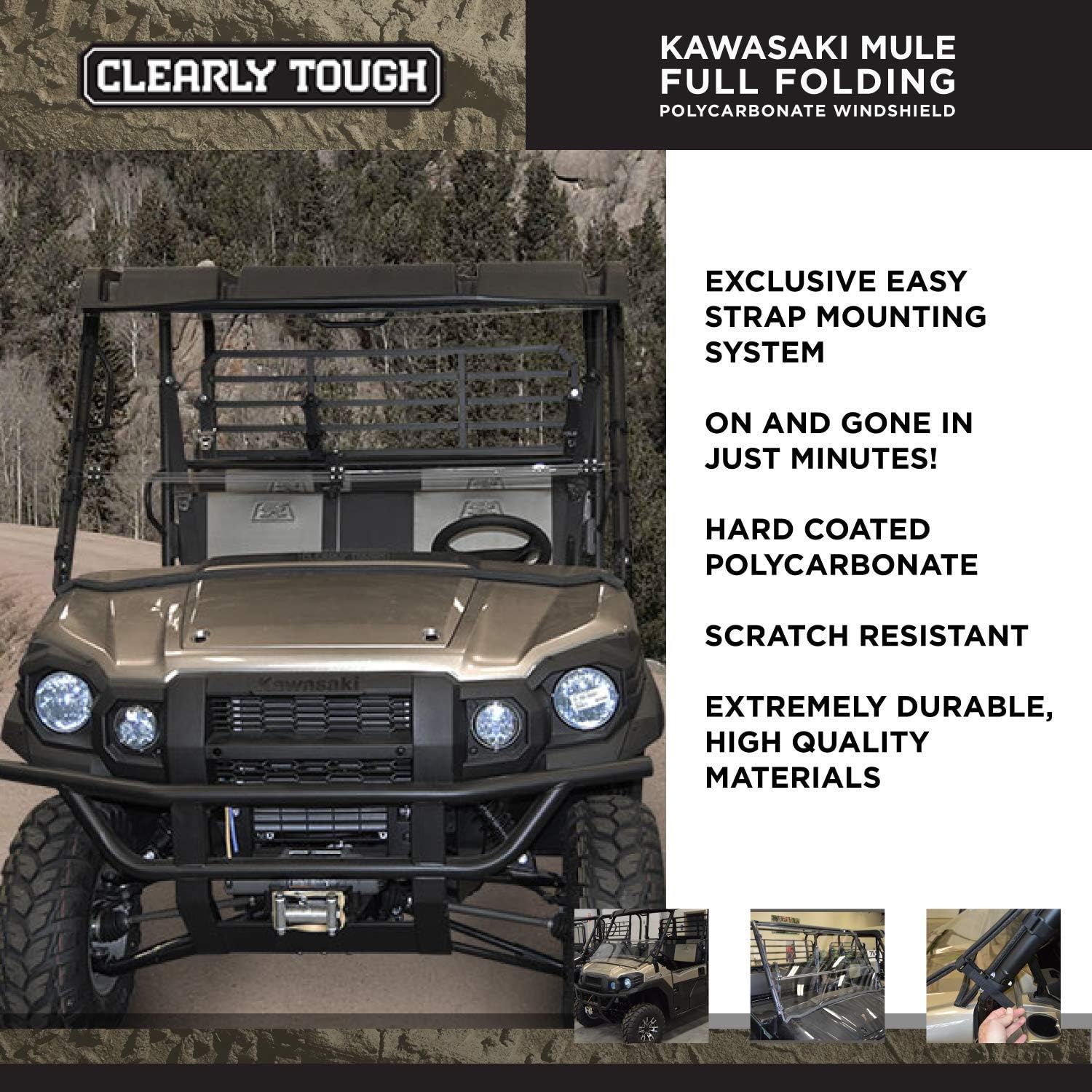 Kawasaki, Mule Pro Series (2015 & posteriores), techo y parabrisas plegable y protector de viento, lo último en versatilidad, resistente contra