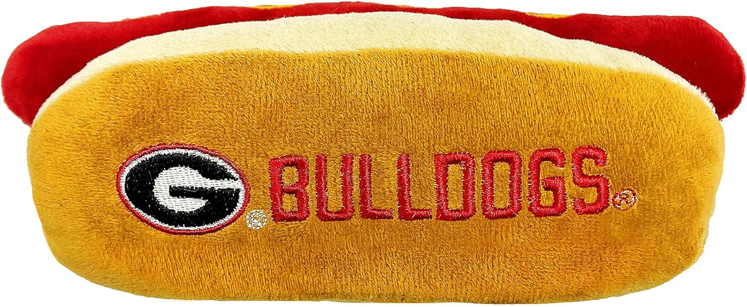 NCAA Georgia Bulldogs HOT Dog Plush Dog & CAT Squeak Toy – Cutest HOT-Dog Snack Plush Toy for Dogs & Cats with Inner Squeaker & Beautiful