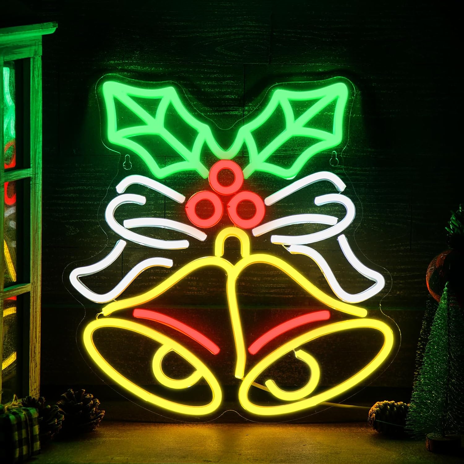 Campanas de Navidad, luces de neón, luces LED de Navidad, decoraciones de Navidad, letreros iluminados para Navidad, Año Nuevo, decoración del