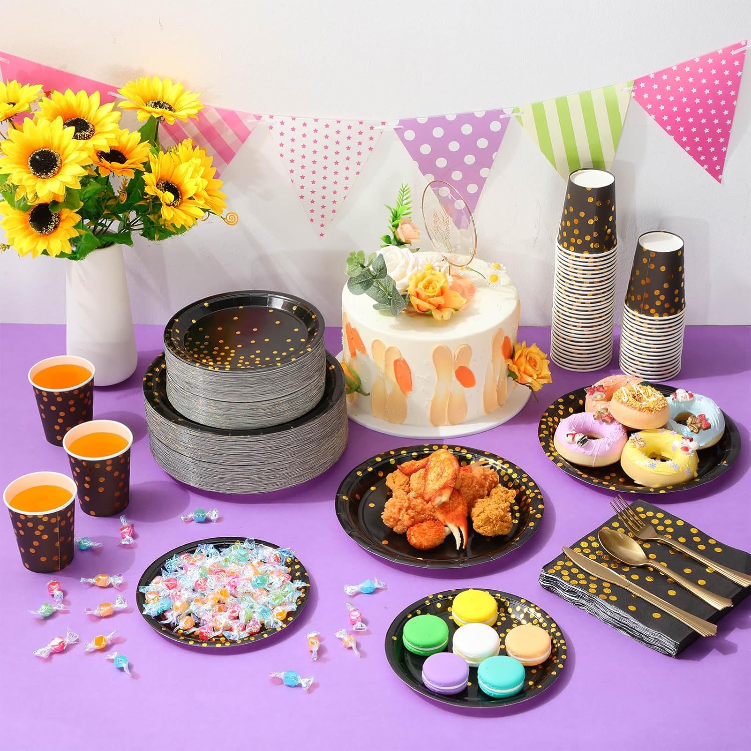 Uiifan 840 piezas de suministros de fiesta para 120 invitados, platos de papel desechables y tazas, servilletas, tenedores, cuchillos, cucharas,