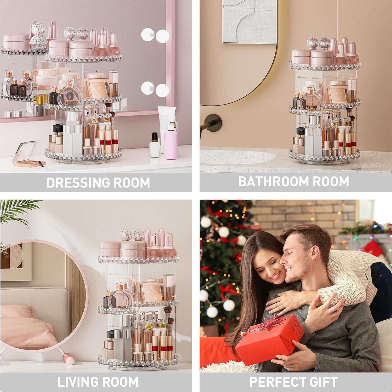 Organizador de maquillaje giratorio de 360 grados con 3 capas ajustables, organizadores de cuidado de la piel para perfumes cosméticos,