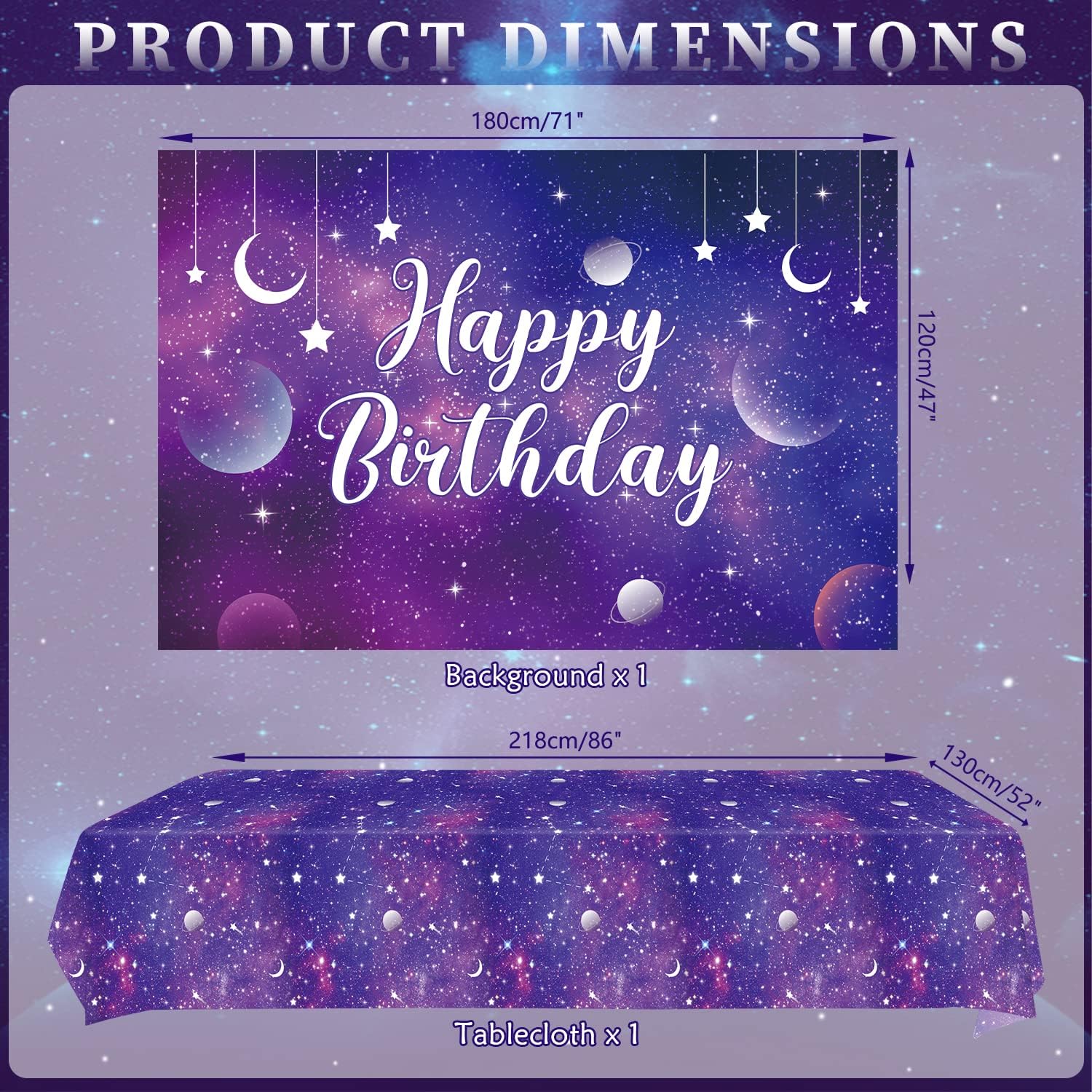 Suministros de fiesta de galaxia, incluye telón de fondo de cumpleaños de galaxia espacial, platos, servilletas, vasos, mantel, globos, globos de