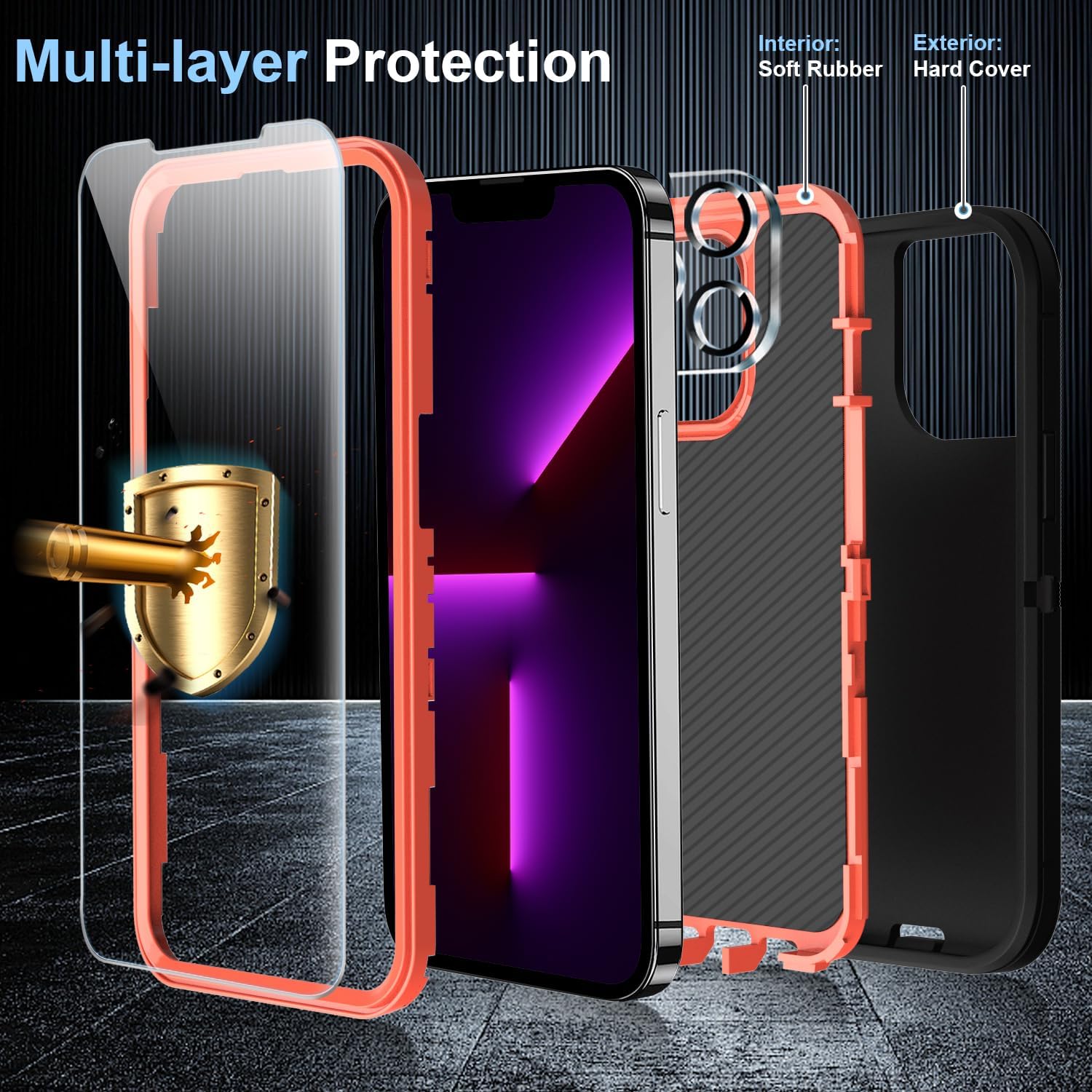 FEIYAR HOME Funda resistente para iPhone 13 Pro Max con 2 protectores de vidrio templado y protector de lente de cámara, grado militar, a prueba de