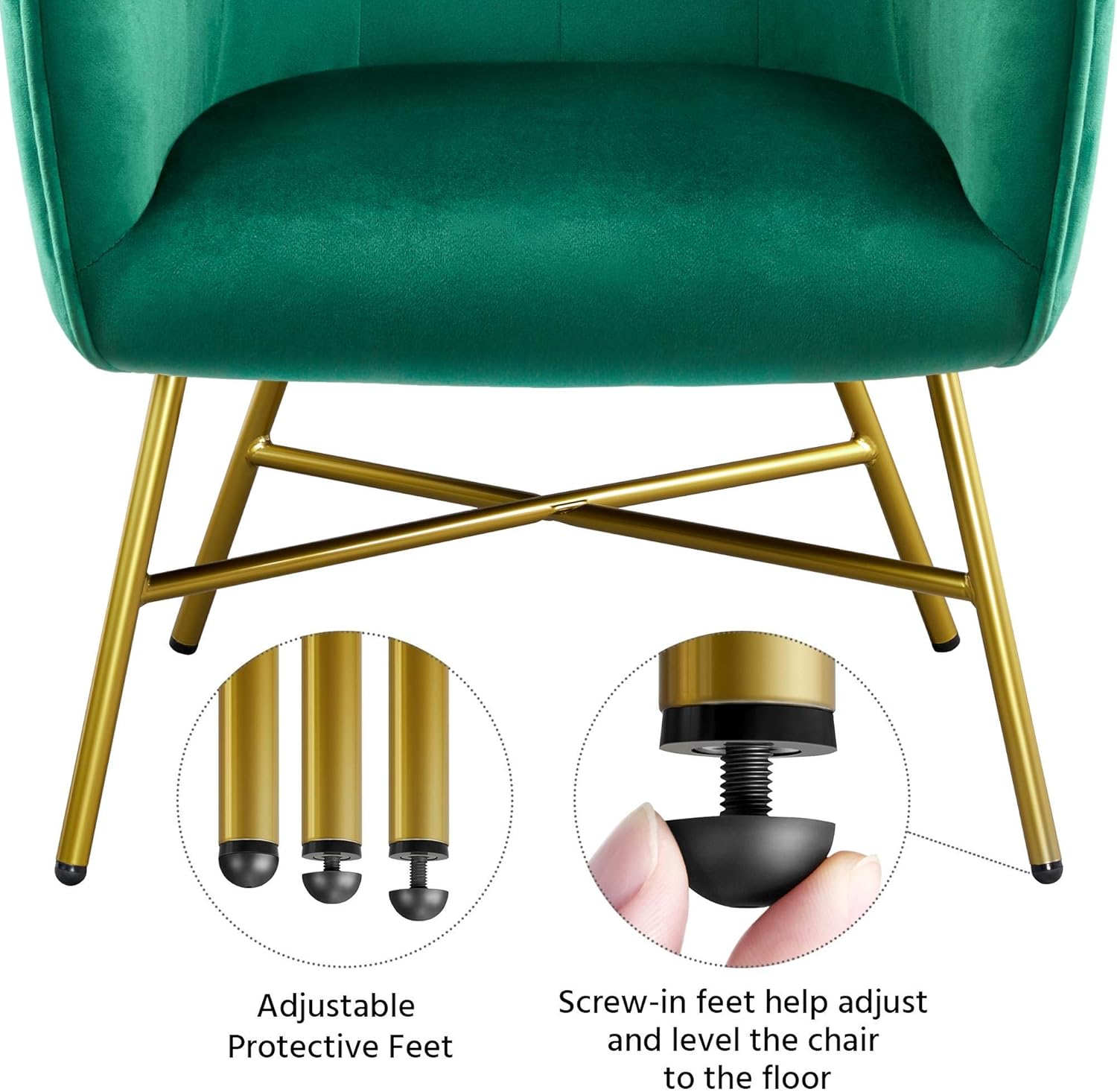 Yaheetech Silla de sala de estar, moderna silla de terciopelo suave con patas de metal dorado y acolchado suave para sala de estar, dormitorio, sala
