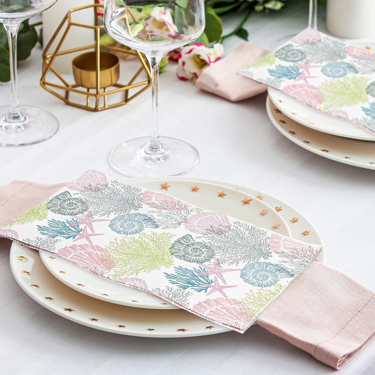 AnyDesign 100 servilletas de papel desechables para invitados de verano, diseño de estrella de mar, conchas y corales, para el hogar, cocina, baño,