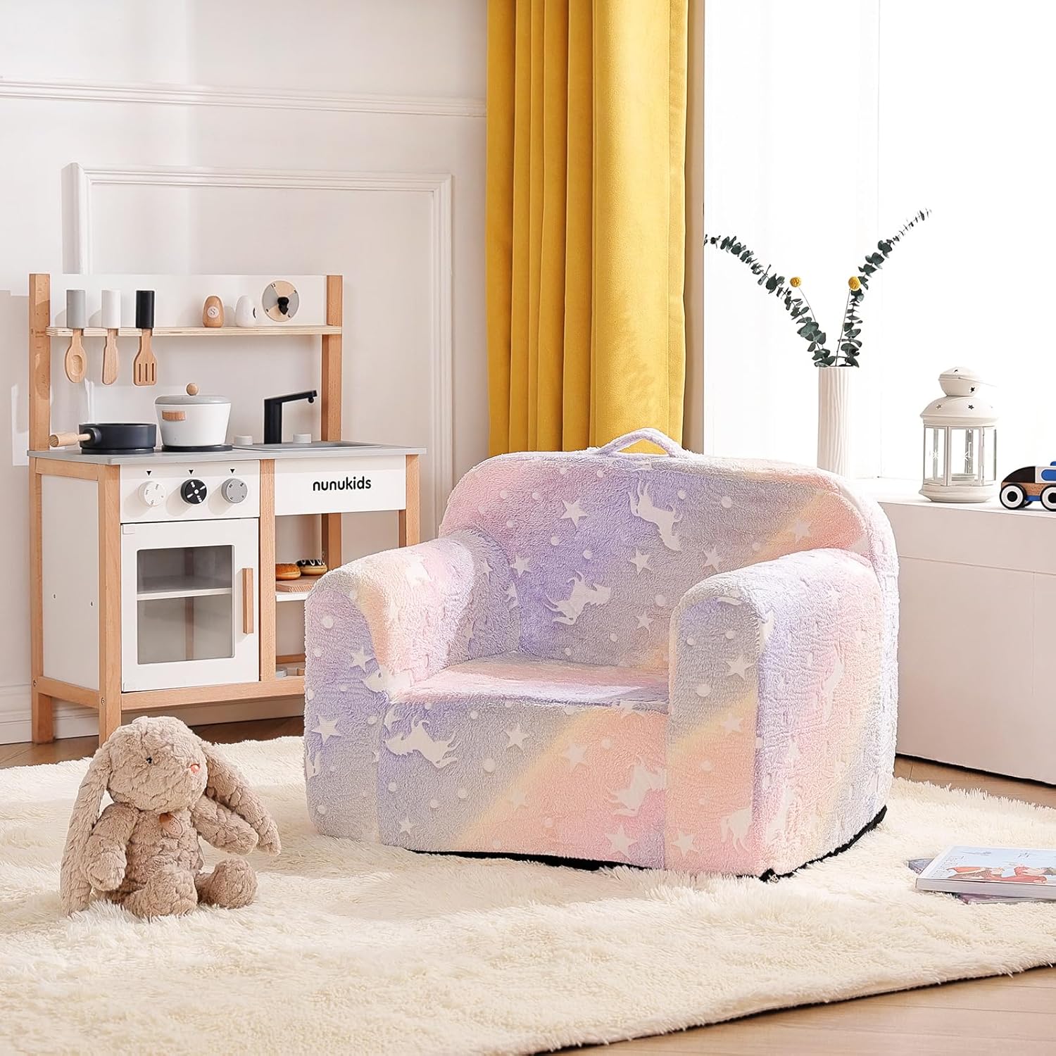 Tiita Sofá para niños, sofá Chirldren con asa de transporte y bolsillos laterales, silla de espuma para niños, silla con reposabrazos para niños,