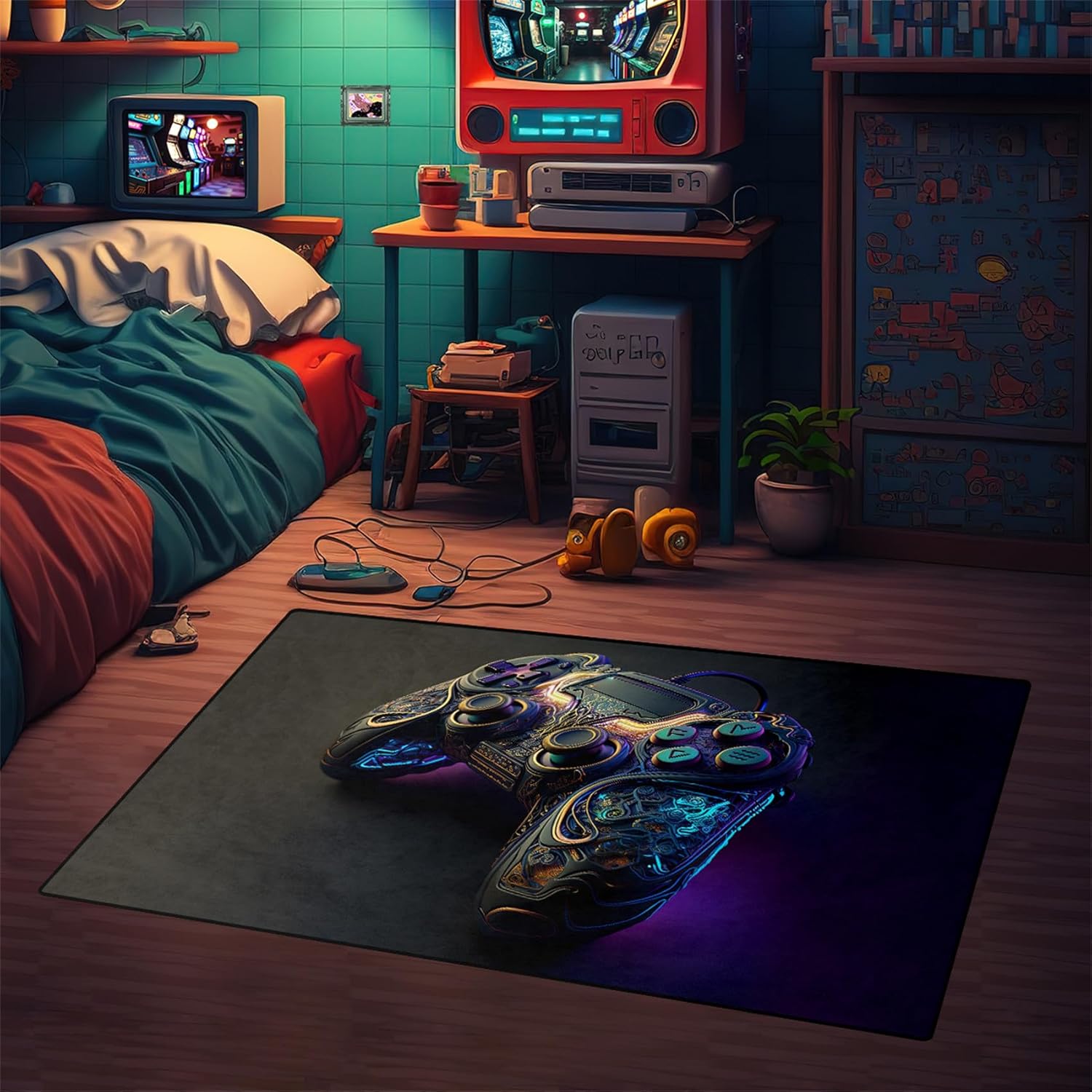 Alfombra de juego para habitación de niños, 59 x 39 pulgadas, alfombra de juego para dormitorio, controlador de juegos, alfombra de juego, alfombra