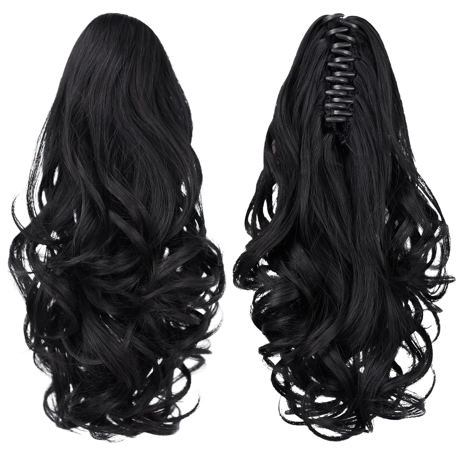 Negro – Extensiones de cola de caballo, extensión de pelo de cola de caballo con clip de garra falsa