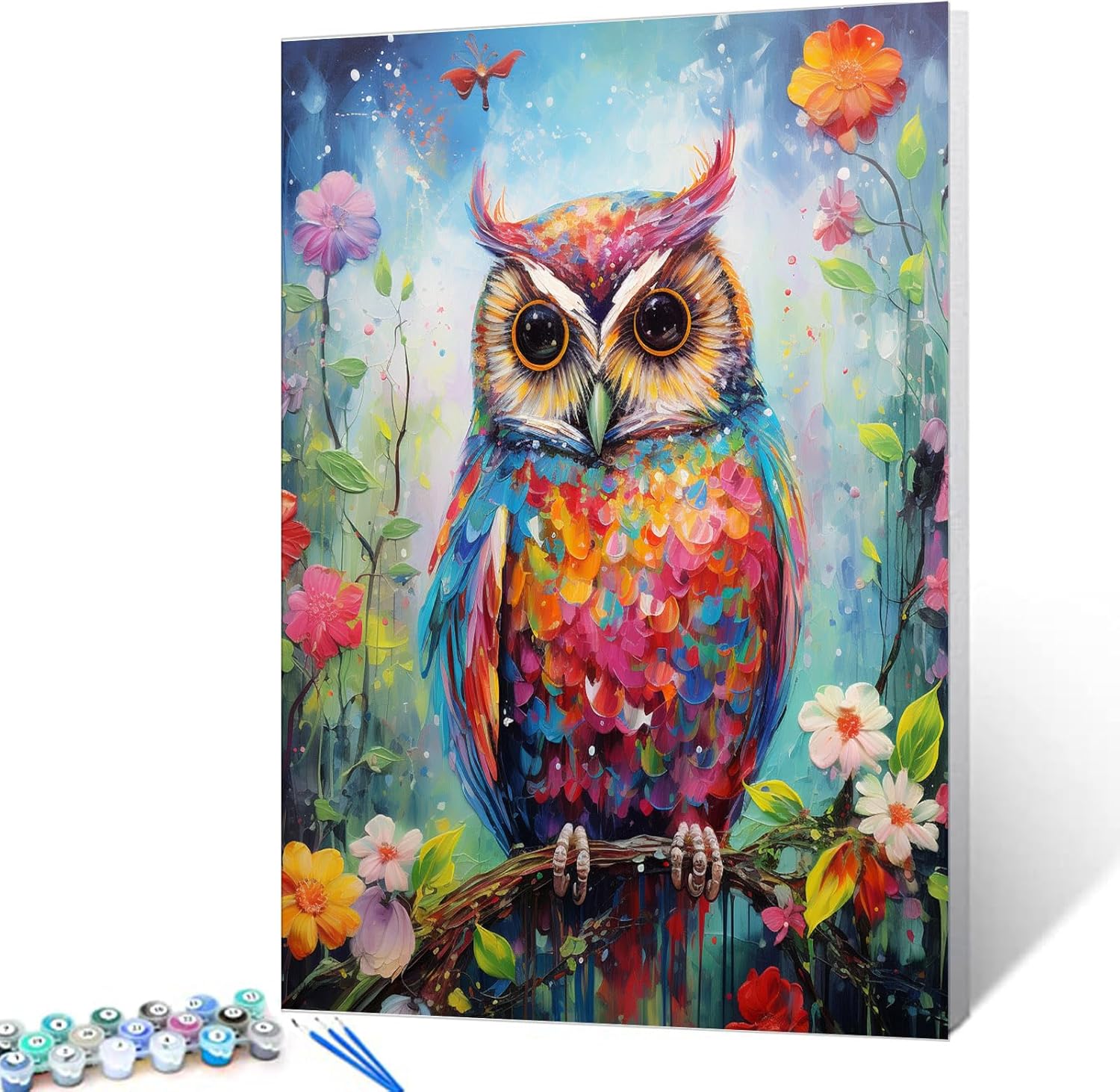 Tucocoo Kits de pintura por números de búho lindo lienzo de 16 x 20 pulgadas, pintura al óleo digital para adultos con pinceles y pigmento acrílico,