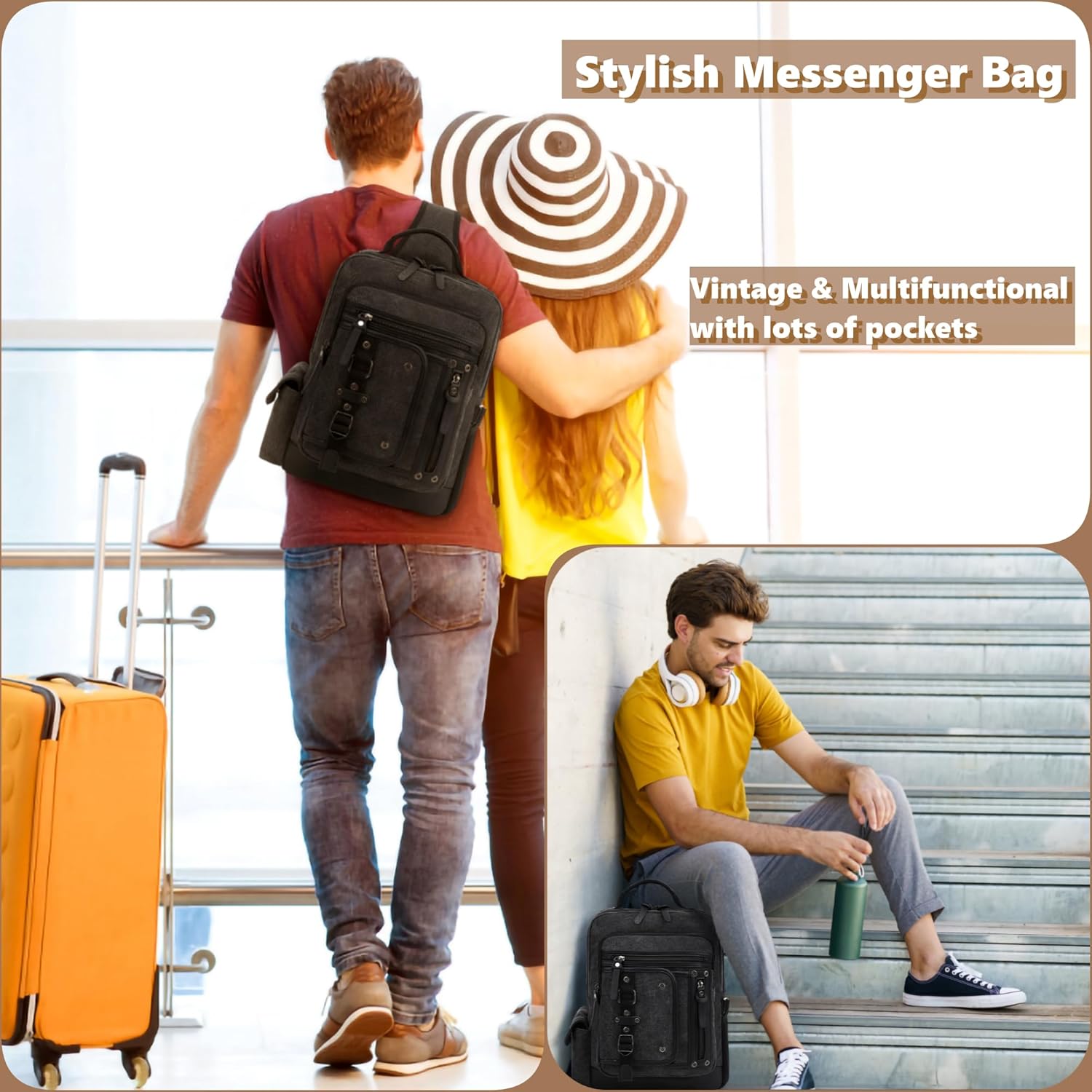 Leaper Bolso de mensajero retro para hombre, bolso cruzado al aire libre, bolso de hombro