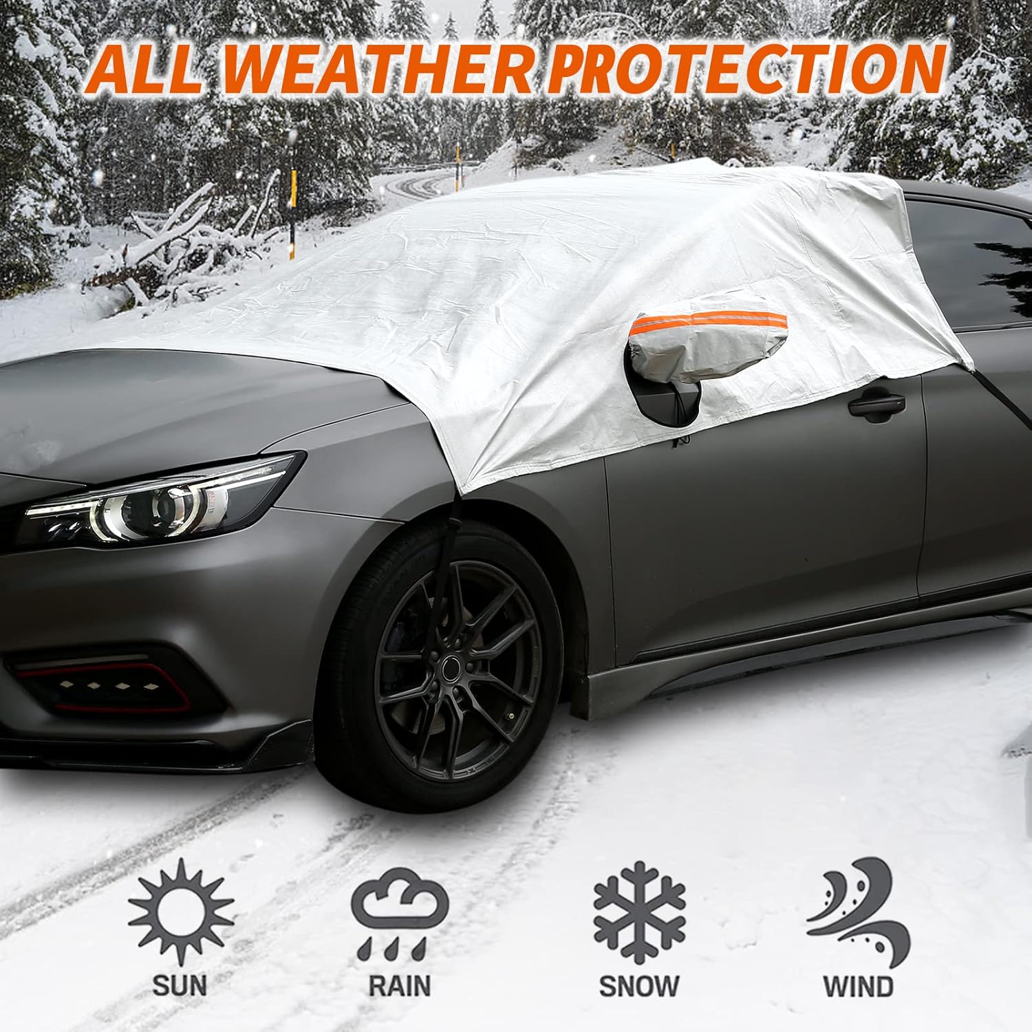 Cubierta de nieve para parabrisas de automóvil, cubierta de nieve para quitar hielo y nieve, impermeable, resistente al viento, cubierta de nieve