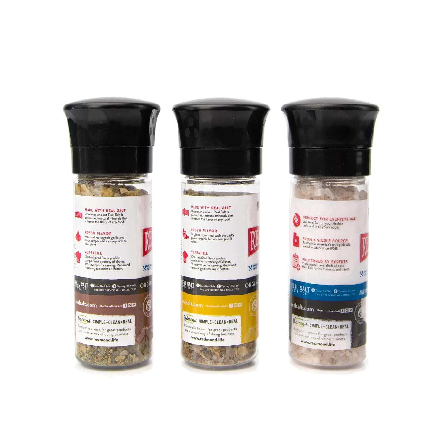 Redmond Sal marina real – Natural sin refinar sin gluten, sal gruesa con molinillo grueso (pimienta de limón, ajo, y original)