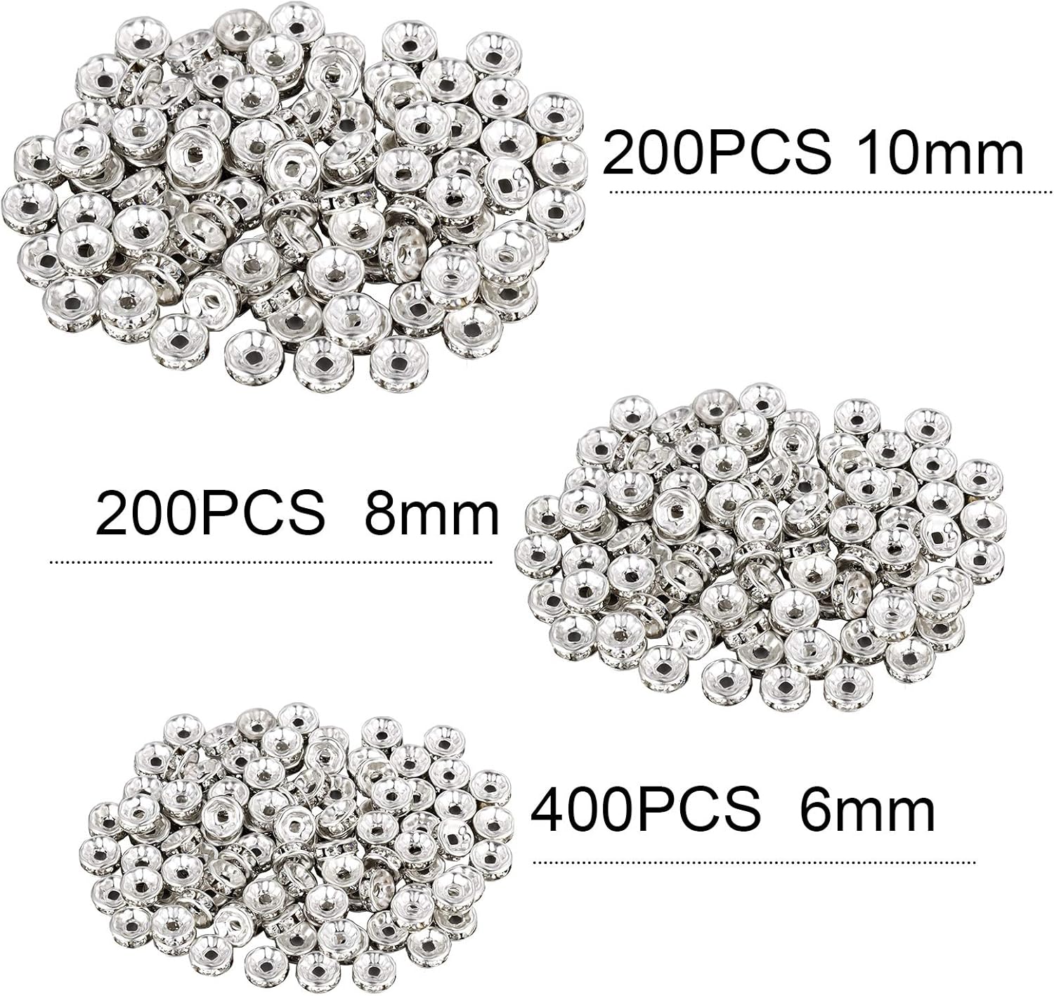 800 cuentas espaciadoras redondas Rondelle con diamantes de imitación de cristal, cuentas sueltas Rondelle, cuentas de abalorio de 0.236in, 0.315in,