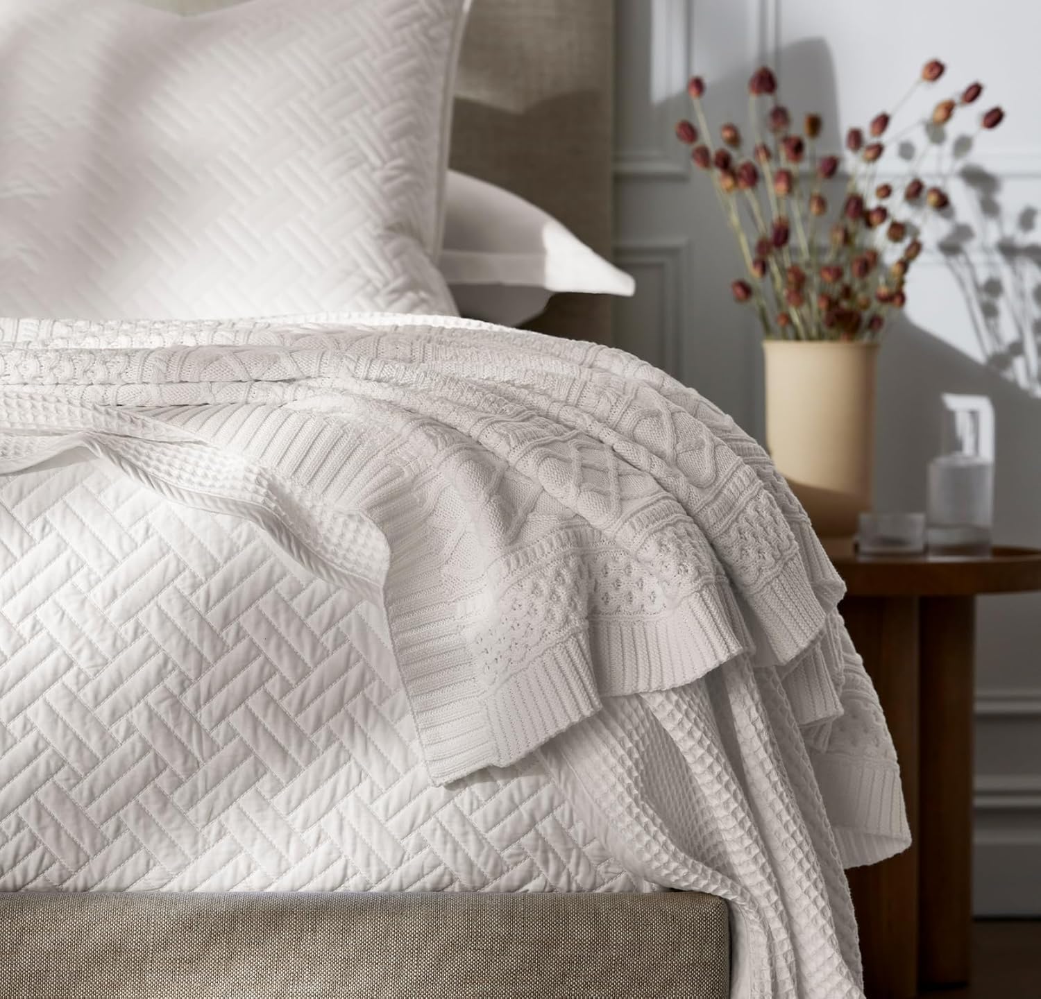 BOLL & BRANCH Signature Basketweave – Juego de edredón acolchado de lujo 100% algodón orgánico, 2 fundas de almohada, ropa de cama ultrasuave y