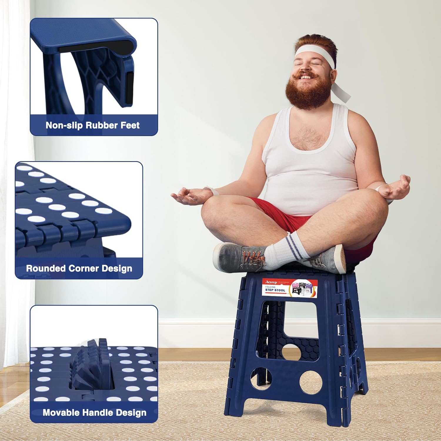 ACSTEP Taburete plegable de 16 pulgadas, taburete plegable de plástico resistente para adultos y niños, taburete con asa, taburete plegable adecuado