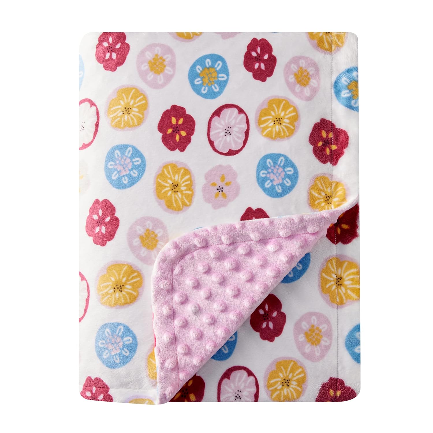 DaysU Minky – Manta de bebé de microforro polar suave y sedosa con respaldo de puntos, manta impresa de animales para niños y niñas, flor, rosa, 30