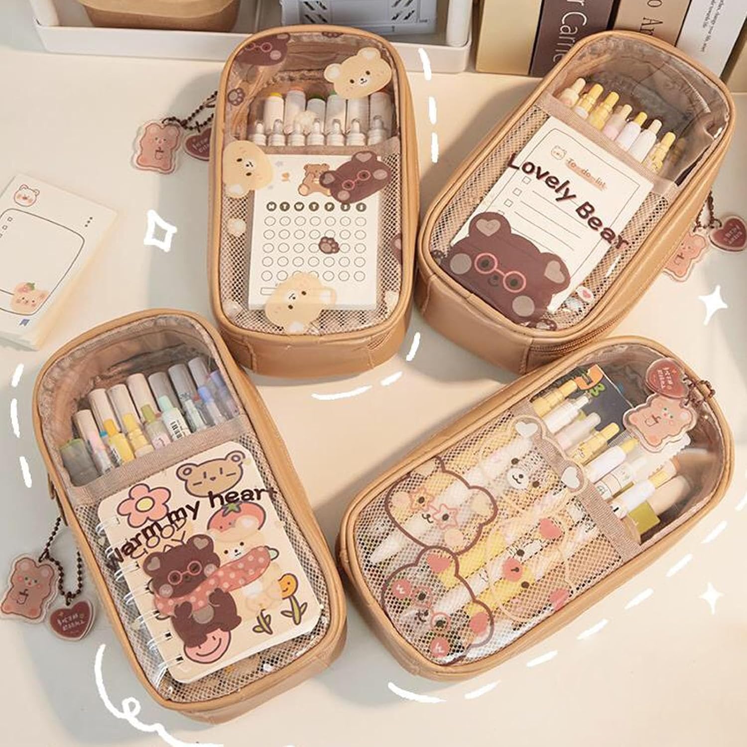 Estuche para lápices kawaii, lindo estuche estético, lindo estuche para lápices, artículos escolares kawaii para adolescentes y niñas (marrón-B)