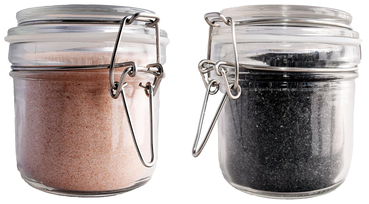 Juego de regalo gourmet de sal marina de lava negra del Himalaya y hawaiana (molida fina, 8 onzas cada uno) en tarros reutilizables herméticos de 8