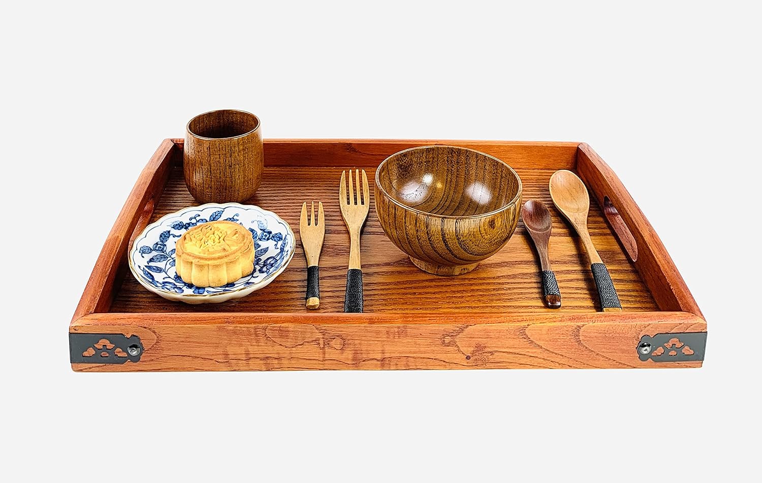 JapanBargain 1653 – Juego de 2 cuencos de madera estilo zen japonés, cuenco de arroz para sopa de miso, sopa, postre, ensalada y aperitivos