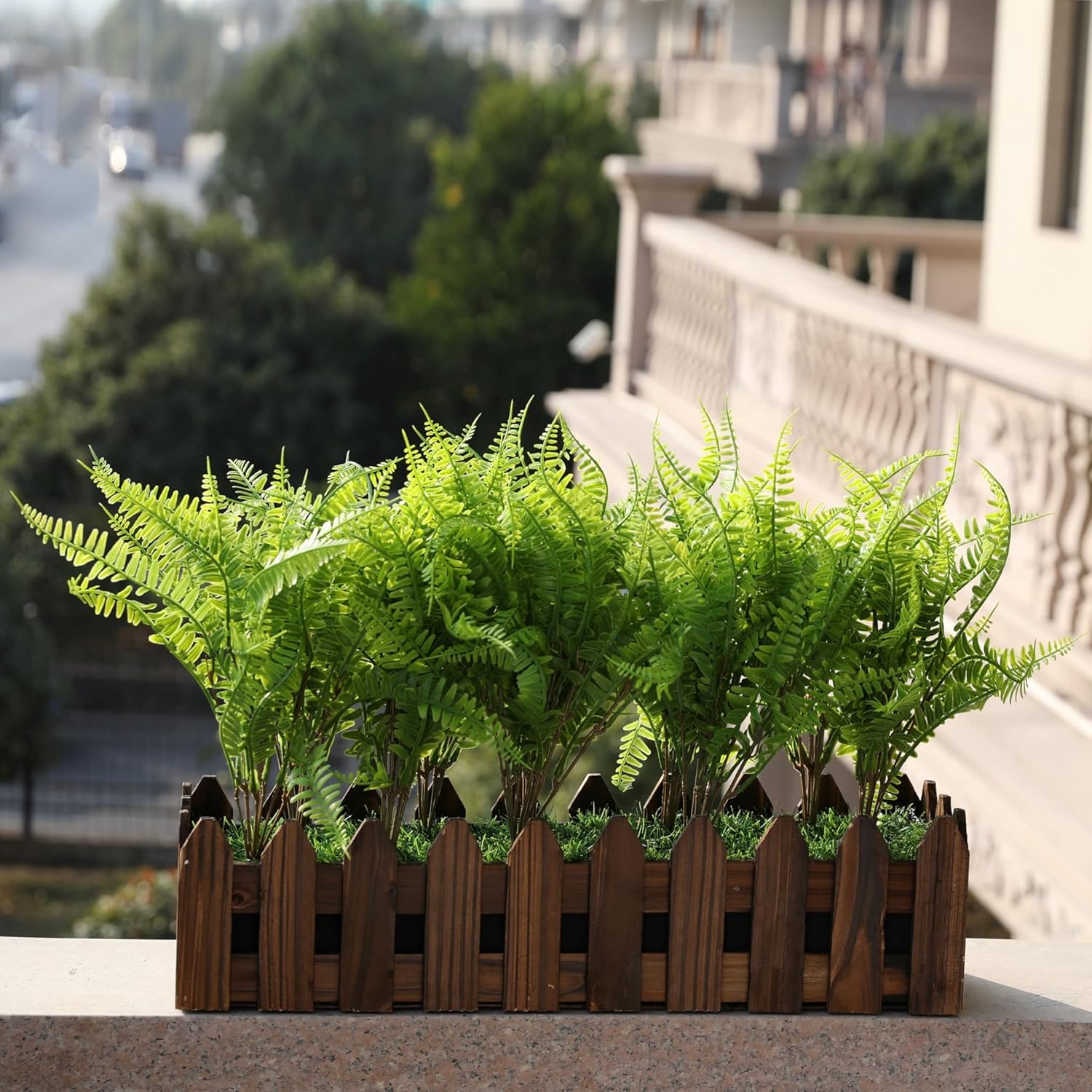 Grand Verde Boston Ferns Plantas artificiales, vegetación sintética, arbustos de plástico al tacto, decoración de bricolaje para patio al aire