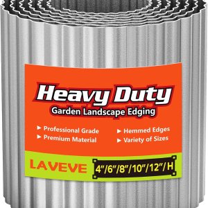 LAVEVE Borde de metal corrugado para jardín, borde resistente, perfecto para macizos de flores y bordes de paisajismo (plata, 8 pulgadas x 20 pies) LAVEVE Borde de metal corrugado para jardín, borde resistente, perfecto para macizos de flores y bordes de paisajismo (plata, 8 pulgadas x 20 pies)