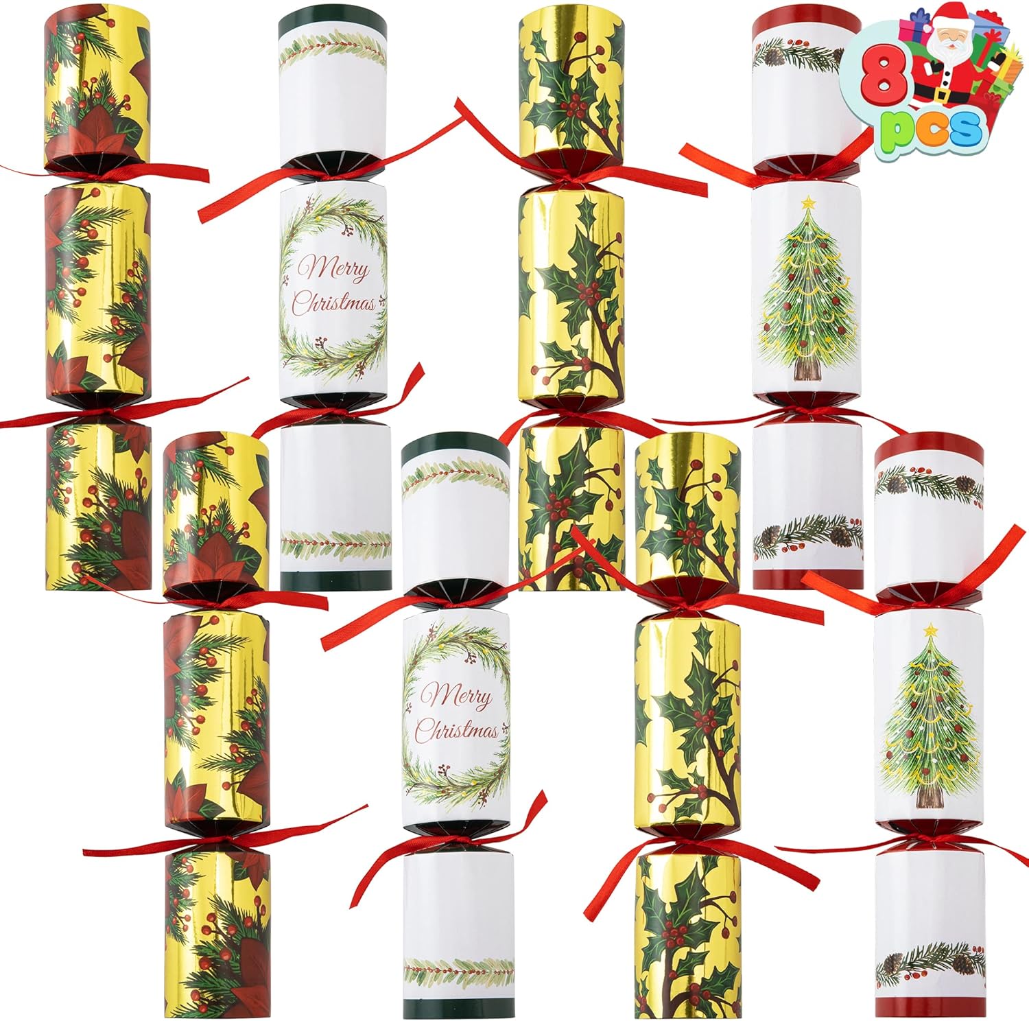 JOYIN Paquete de 8 recuerdos de fiesta de diseño clásico de Navidad, recuerdos de mesa de fiesta sin broches para regalo de Navidad, Navidad,