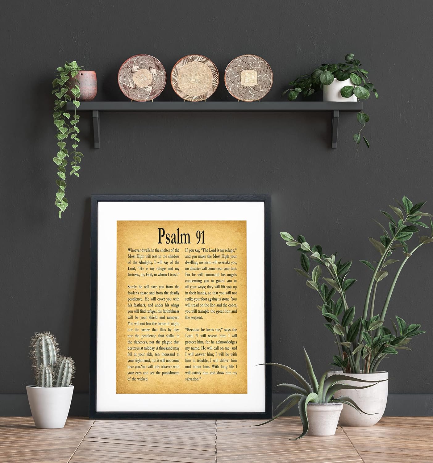 Póster enmarcado del Salmo 91 con impresión del Salmo 91, arte de pared cristiano, póster de regalo religioso Salmo 91, versículo de la Biblia,