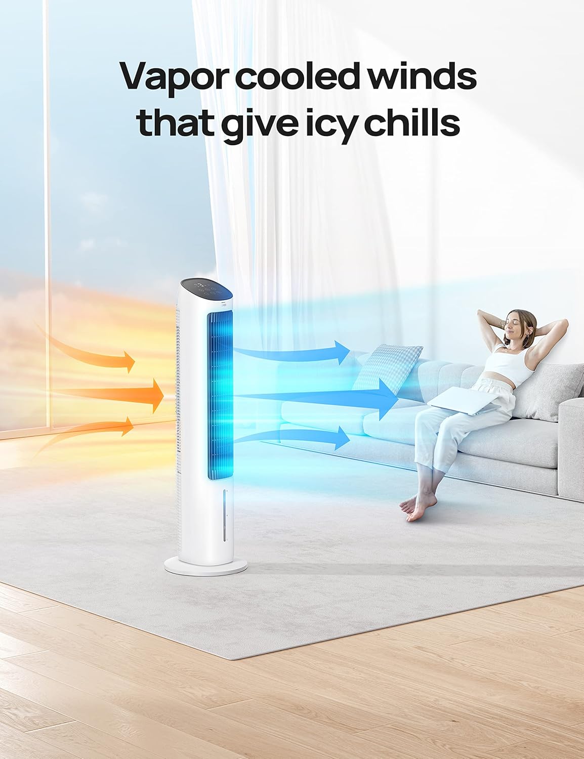 Dreo Enfriador de aire evaporativo, ventiladores de enfriamiento de 40 pulgadas que soplan aire frío, oscilación de 80, tanque de agua extraíble,