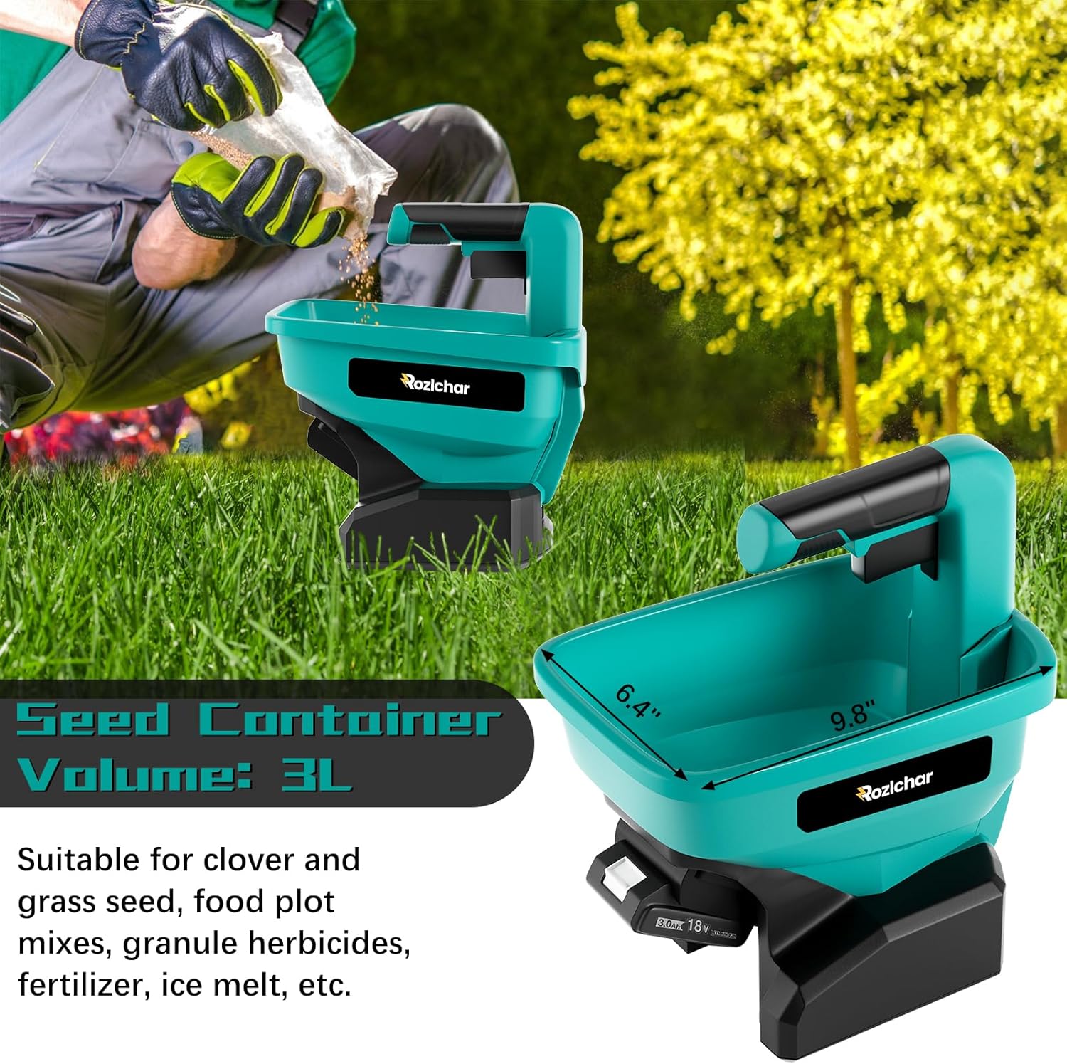 Rozlchar Esparcidor eléctrico para batería Makita de 18 V, esparcidor de semillas para todo el año, cubre hasta 5,000 pies cuadrados. (solo