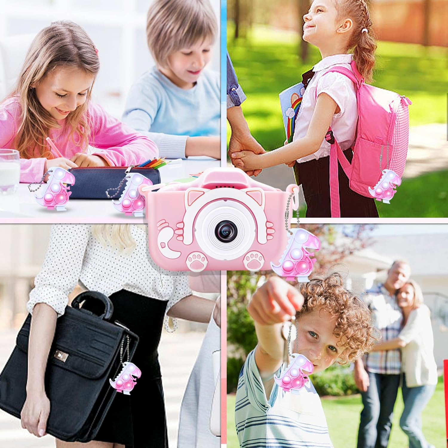 Pistroy Cámara para niños, juguetes de cámara para niños, 2 fundas protectoras de silicona para cámara digital HD, regalos de cumpleaños para niños