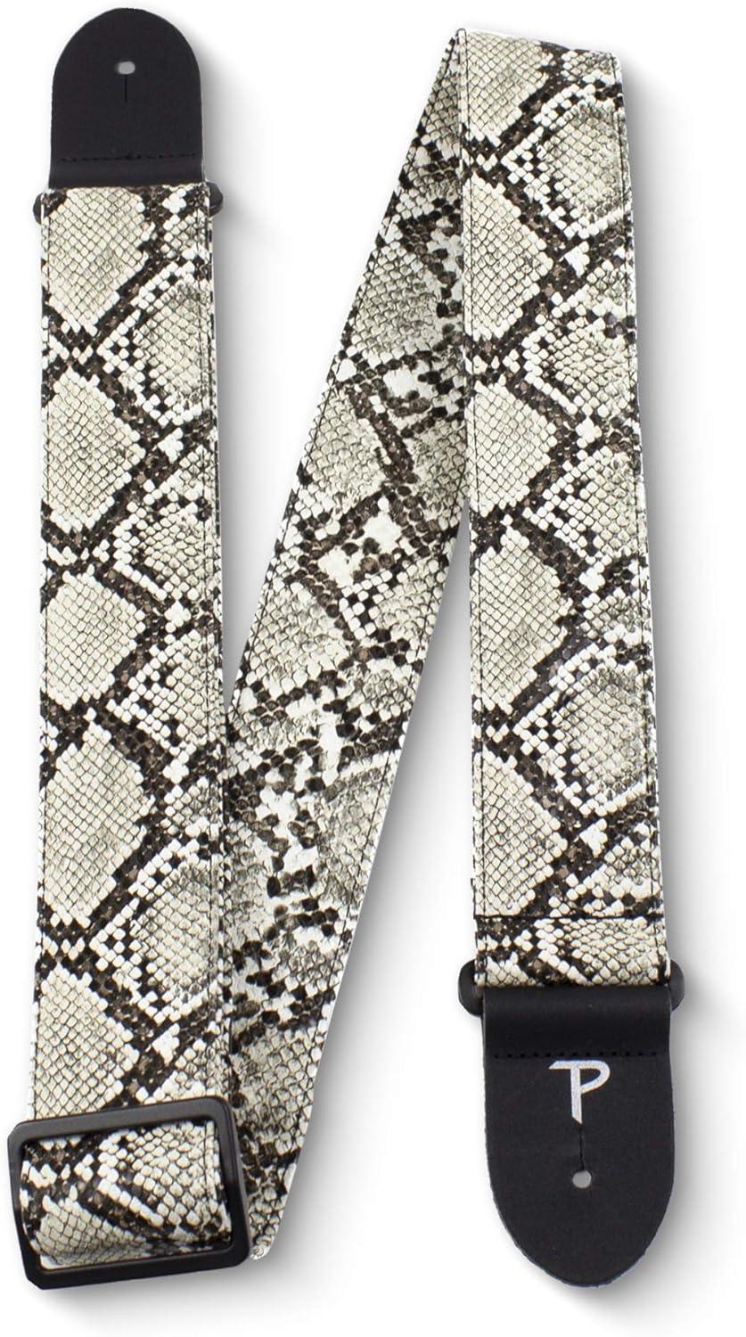 Perris Correa de cuero para guitarra  Piel de serpiente sintética  Correa de guitarra eléctricaacústica  bajo  Correa con patrón jacquard ajustable