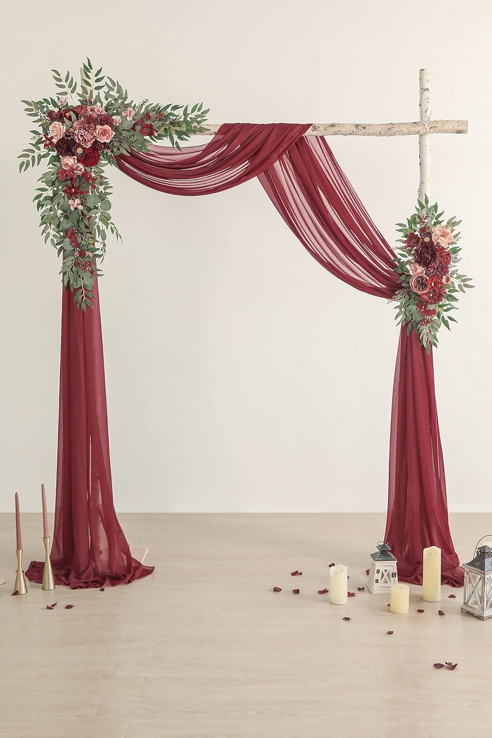 Serra Flora Juego de guirnalda de flores para arco de boda con cortinas (paquete de 4)  2 arreglos florales artificiales con 2 cortinas para